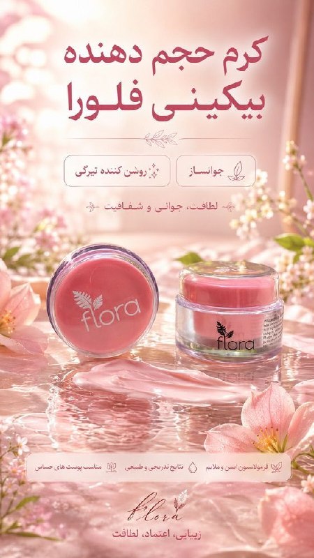 معجزه پوست زیبا: ⚜️کرم حجم دهنده و رفع تیرگی بیکینی فلورا (صرفا جهت استعمال خارجی) ◾️🌱کرم حجم دهنده ناحیه تناسلی بانوان فلورا 🌱⚜️کرم حجم
