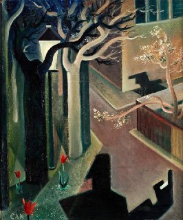 Shadows, Twilight, 1929🖌 Artist: Gösta Adrian-Nilsson (GAN) (Swedish, 1884-1965). Oil on canvasThis painting creates a dreamlike nighttime scene where twisting tree branches and a glowing streetlamp dominate the composition. The exaggerated curves and shar