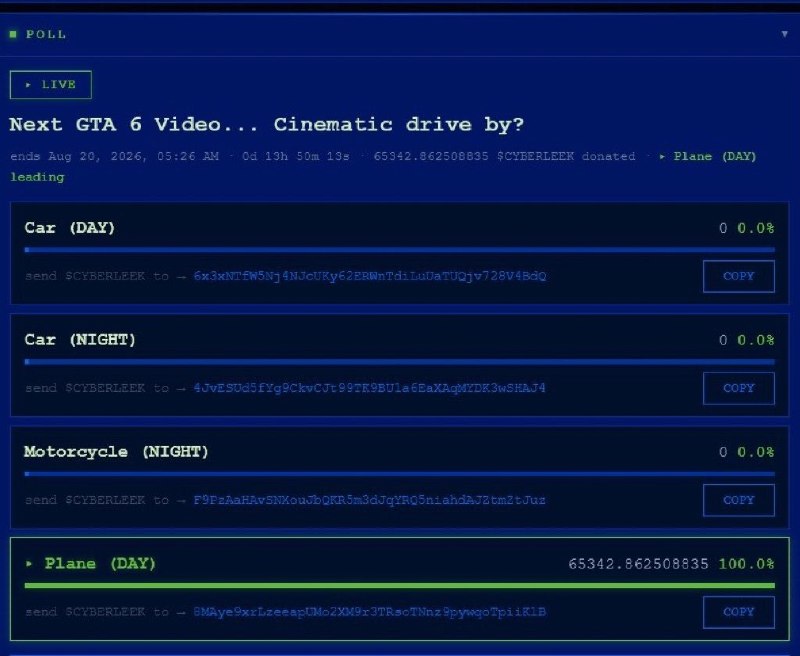 Hezar Game | هزار گیم: 🧩 لیکر GTA VI نظرسنجی پولی راه انداخته که کلیپ بعدی از بازی چی باشه:- ماشین (روز)- ماشین (شب)- موتورسیکلت (شب)- هواپیما
