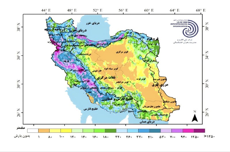 هواشناسی ایران: نقشه توزیع و پراکنش بارندگی حوزه ای در سال زراعی 1404-1405 پیک هسته و عمده بارندگی های سال آبی زراعی اخیر در قسمت غربی و