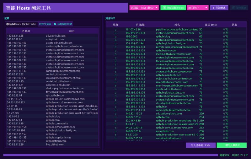 🆔  软件名称：SmartHostsTool⭐️  软件功能：网络优化➡️  支持平台：#Windows 📁  软件简介：一款智能化的网络优化工具，能够自动获取域名的多个IP地址，并对这些IP的延迟进行测试和排序，最终将延迟最低的IP地址一键写入系统的Hosts文件中