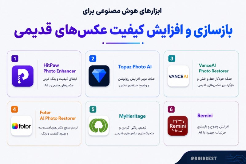 کانال خبر ویژه 💯: 🔺ابزارهای هوش مصنوعی برای بازسازی و افزایش کیفیت عکس های قدیمیاگر چند عکس قدیمی و بی کیفیت داری، این ابزارها میتونن قبل
