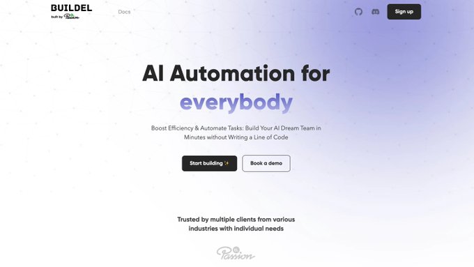 一个无代码AI自动化工作流平台：BuildelBuildel提供了一个直观的模块化界面，支持通过连接各种功能模块来构建AI工作流程，无需编写任何代码适合简化复杂流程的场景，比如客服机器人、数据分析、文档管理、流程自动化，还可以做快速原型开发等特点：1、模块化: 提供各种功能模块，包括文本输入/输出、聊天界面、文档搜索、API 调用等2、支持多种LLM: OpenAI、Google、Mistral 等3、支持多种界面类型：比如聊天、API等4、预构建用例: 提供了一些预构建的用例github：