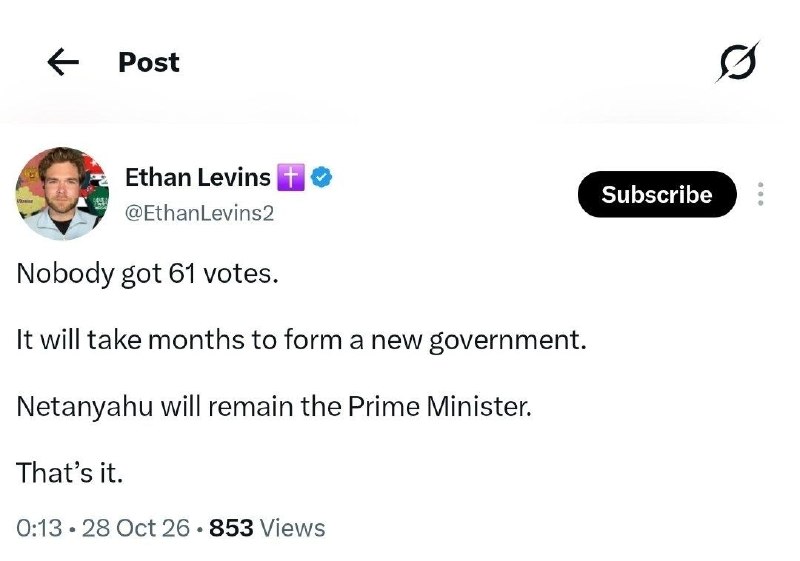 עיתונאי אמריקאי על הבחירות בישראל: אף אחת מהמפלגות לא הגיעה ל-61 מושבים. ייקח חודשים להרכיב ממשלה חדשה. נתנ…