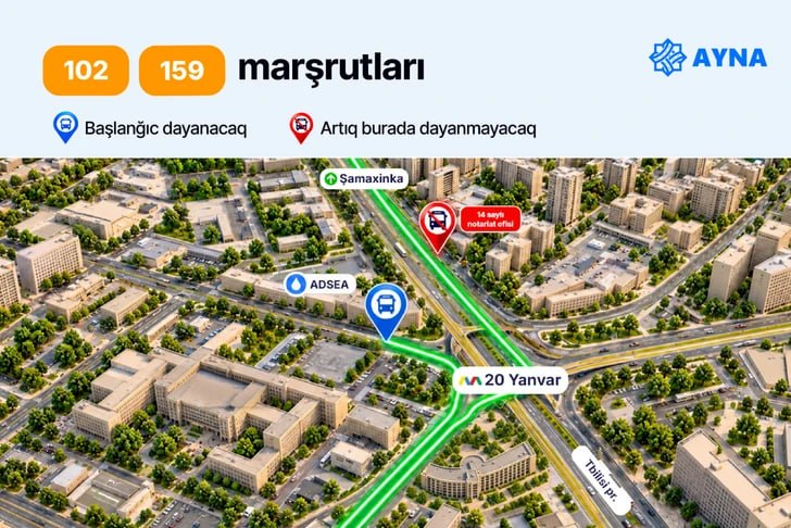 ארבעה קווי אוטובוס בבאקו ישנו את מיקום התחנות. מצא וצור קשר