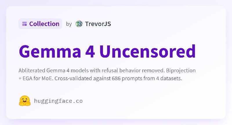 Gemma 4 Uncensored - a TrevorJS Collection