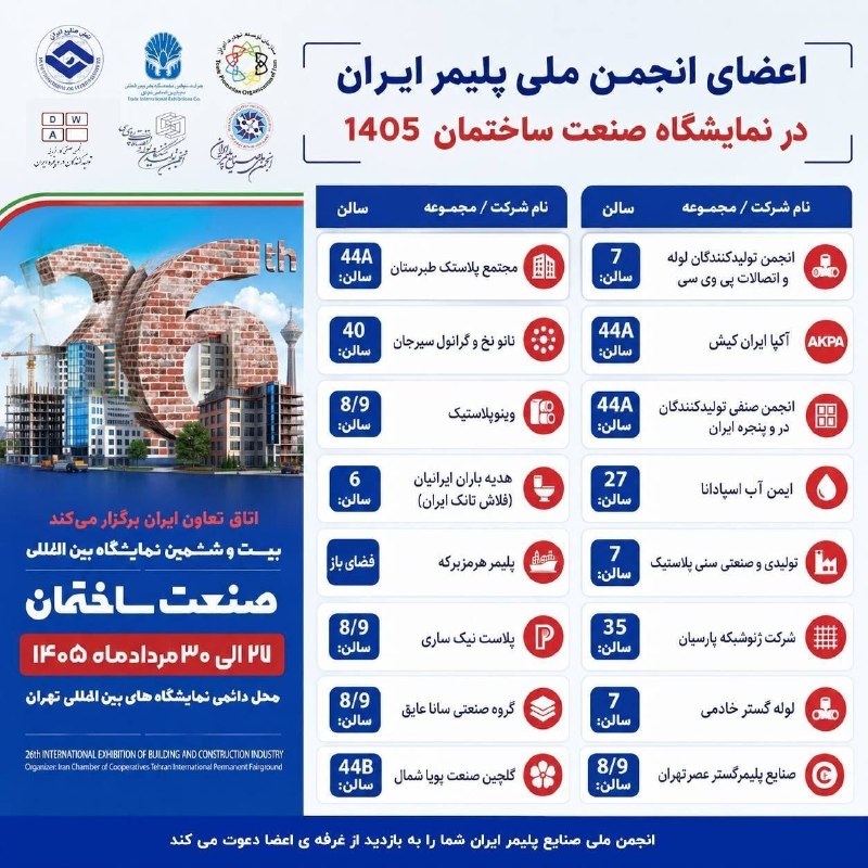 رسانه انجمن ملی صنایع پلیمر ایران | اینپیا: 🔴غرفه اعضای انجمن ملی صنایع پلیمر ایران در نمایشگاه صنعت ساختمان ▪️انجمن ملی شما را به بازدید از توانمندی های شرکت های ع