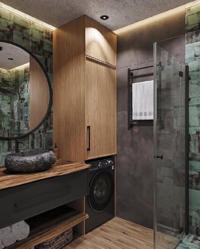 Интерьер ванной комнаты выполнен в тёмных тонах. Площадь составляет 4 квадратных метра. МЫ В МАХ подписаться - изображение 4 - интерьер, ванной, комнаты