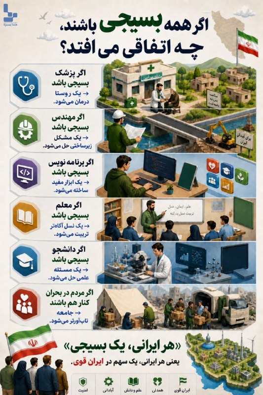 متنا استان یزد: #اینفوگرافیک | اگر همه بسیجی باشند چه اتفاقی میافتد؟!#دوران_جدید_بسیج🌐 متنا شهید منتظر القائم سازمان فضای مجازی بسیج اس