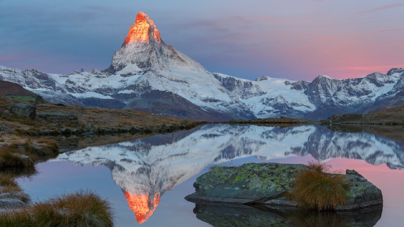 Pure Swiss magicThe Matterhorn reflected in Lake Stellisee at sunrise, Zermatt, Switzerland (© Andy Trowbridge/naturepl.com)
