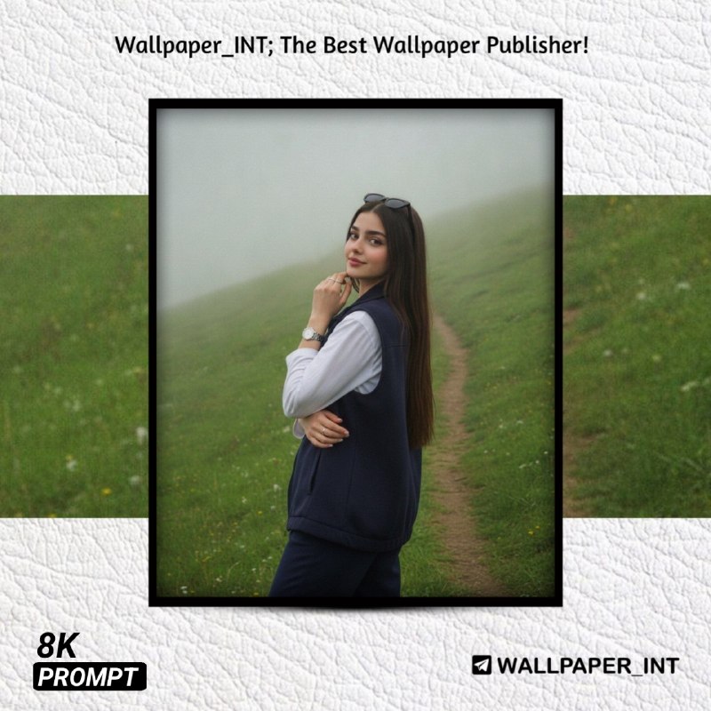 Wallpaper | والپیپر | Prompt: A natural candid smartphone photo of a young woman standing on a quiet grassy hillside surrounded by soft mist. She wear