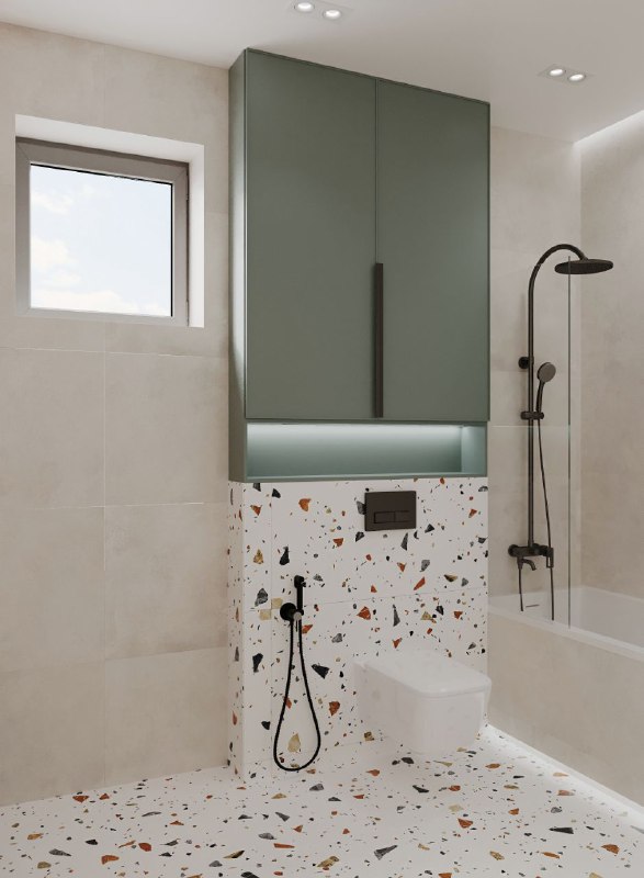 Тёплая ванная с терракотовыми акцентами и гардеробная завершают наш проект домвсочи Уютная ванная с яркой акцентной стеной из терракотовой плитки и... - изображение 1 - ванная, зеркалом, плавающая