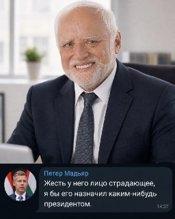 Герой мема "Гарольд, скрывающий боль" стал народным кандидатом на пост президента Венгрии. Большинство граждан втопили за деда на онлайн-голосовании. "Выборы" объявили после ссоры Тамаша Шуйока с премьер-министром Петером Мадьяром. Последний задавил оппоне