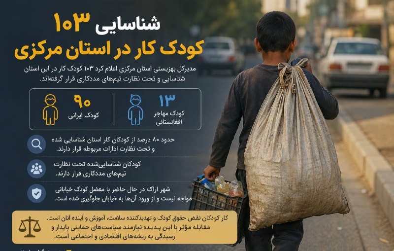 اتحاد سراسری کارگران و بازنشستگان ایران: 🔴 شناسایی ۱۰۳ کودک کار در استان مرکزی؛ ضرورت مقابله با ریشه‌های اقتصادی و اجتماعی کار کودکان@etehadesarasari