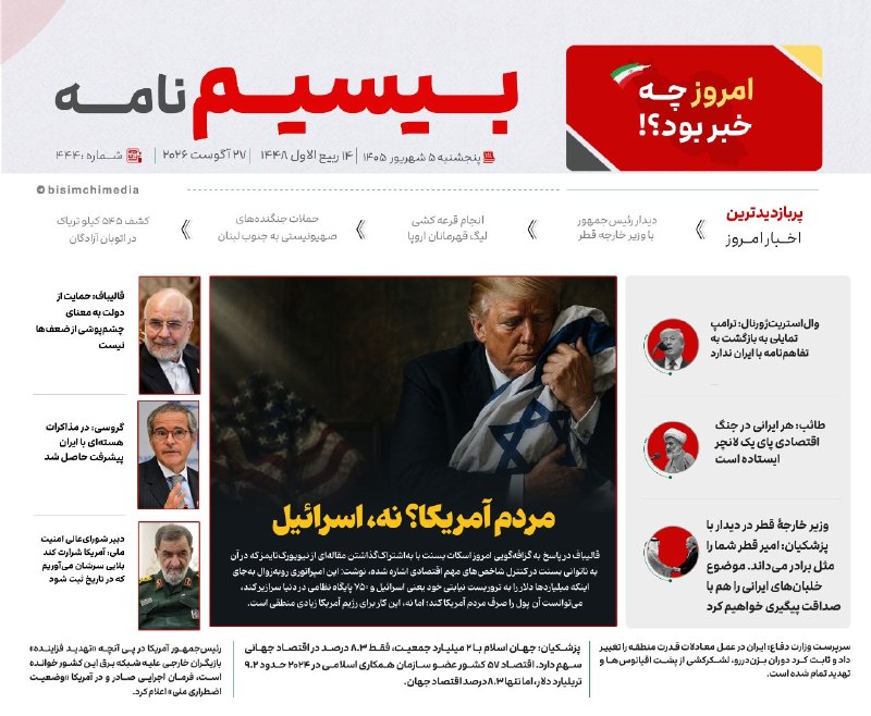 🎬 بیسیمچی مدیا: ‏✅ پربازدیدترین و مهم‌ترین اخبار ایران و جهان در #بیسیم_نامه✅ @BisimchiMedia