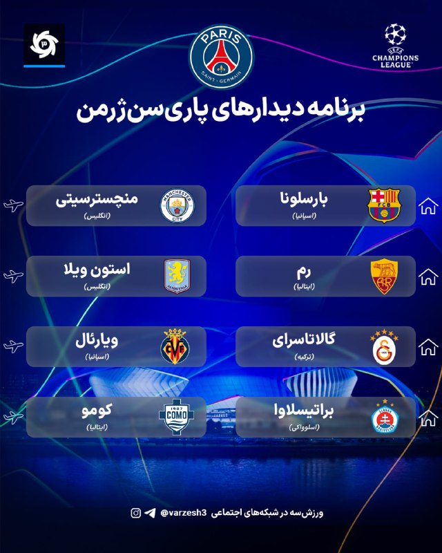 ورزش۳: پاریسنژرمن، بایرن مونیخ و دورتموند؛🗓 برنامه مسابقات تیمهای آلمانی و مدافع قهرمانی🇪🇺 #لیگ_قهرمانان_اروپا2027🆔 @varzshi