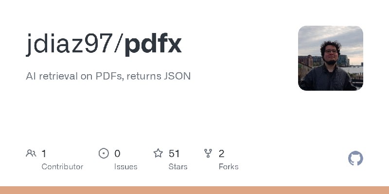 GitHub - jdiaz97/pdfx: AI retrieval on PDFs, returns JSON