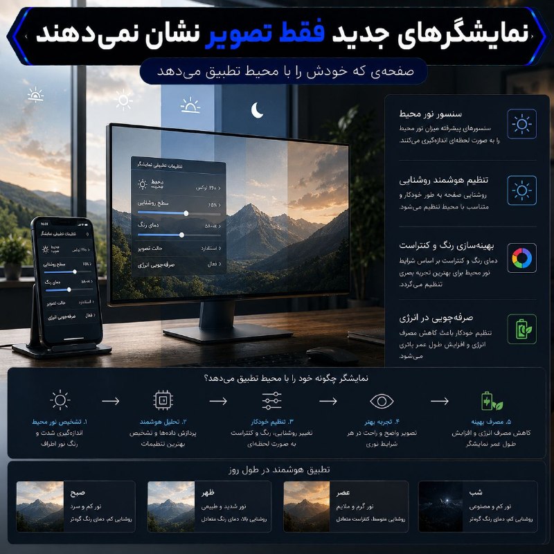 زیر آبی | ترفند و تکنولوژی: #⃣ نمایشگرهای جدید فقط تصویر نشان نمیدهند؛ نور محیط را هم میخوانند🟢 نمایشگرهای مدرن به سمت ترکیب تصویر با حسگرها و قاب