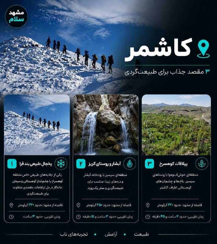 صدای خراسان: 🔸بهترین مکان های تفریحی شهرستان های خراسان رضوی@SedayeKhorasaniha🔸بهترین مکان های تفریحی شهرستان های خراسان رضوی@SedayeK