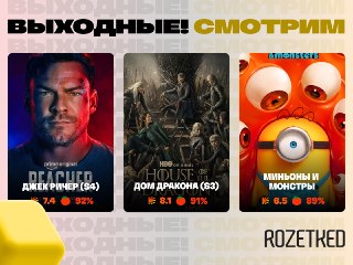 Сегодня в меню три цифровых релиза 📺› Стартовал четвёртый сезон «Джека Ричера». Пока есть три эпизода — на Prime Video.› Третья часть «Дома Дракона» завершена: все восемь серий с отличными рейтингами уже на HBO Max.› Мультфильм «Миньоны и Монстры» теперь т