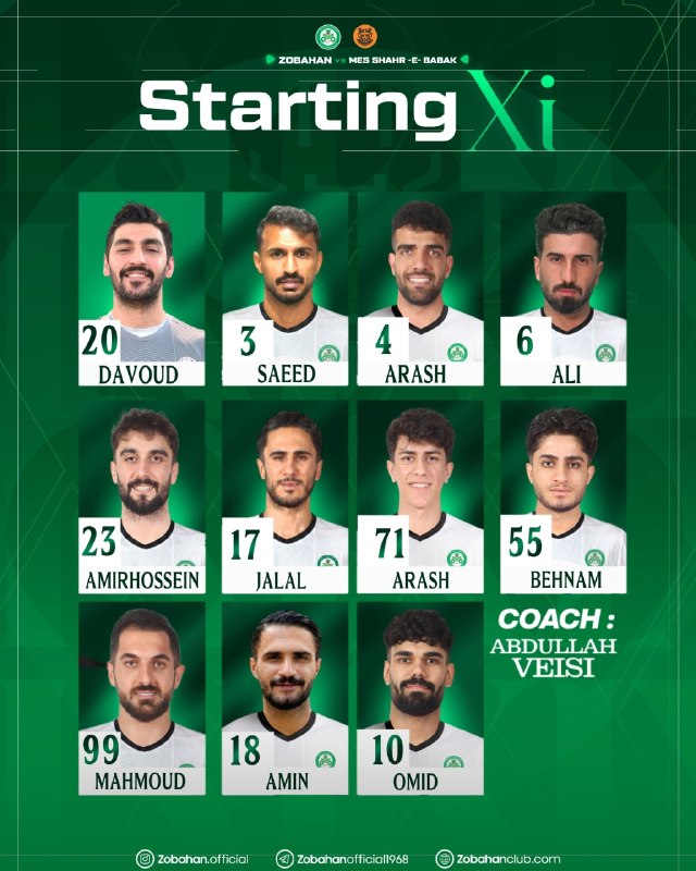 فوتبالی | Footballi.net: ⚽️#لیگ‌برتر ⚽️#ذوب_آهن 🔗 #مس_شهر_بابکترکیب ذوب آهن برای بازی با مس شهر بابک‌ داودنوشی صوفیانی، سعید کریمی، آرش قادری، عل