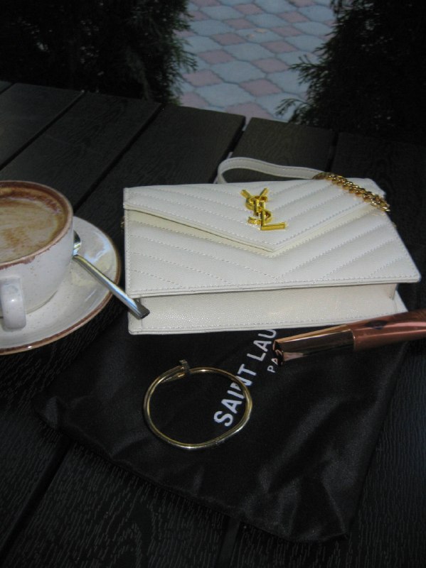 Yves Saint Laurent YSL cassandre gold chain wallet in grain de poudre embossed leather, фото 14