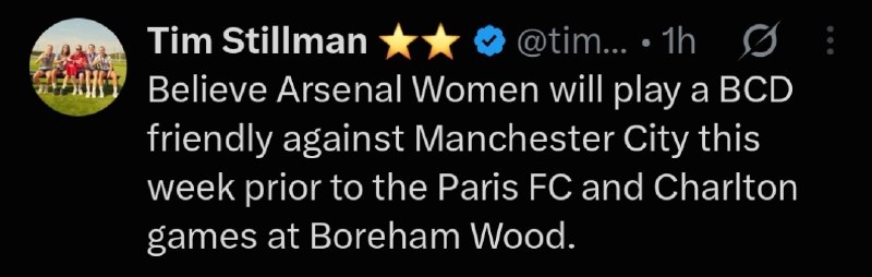 ArsenalWFC | زنان آرسنال: 💬 تیم استیلمن: به نظر میرسد که تیم زنان آرسنال پیش از بازی با پاریس اف سی و چارلتون، یک دیدار دوستانه پشت درهای بسته با 