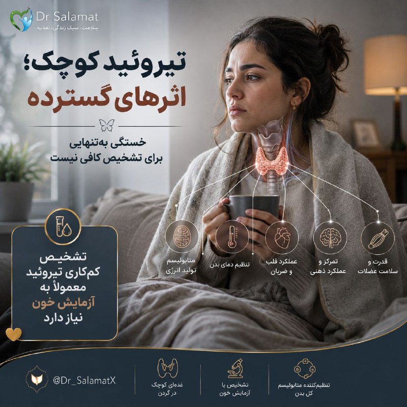 🍎 رسانه دکتر سلامت 🍏: 💧 تیروئید کوچک است؛ اما اثرش می‌تواند در سراسر بدن دیده شود⭕️ کم‌کاری تیروئید زمانی رخ می‌دهد که غده تیروئید به اندازه ک