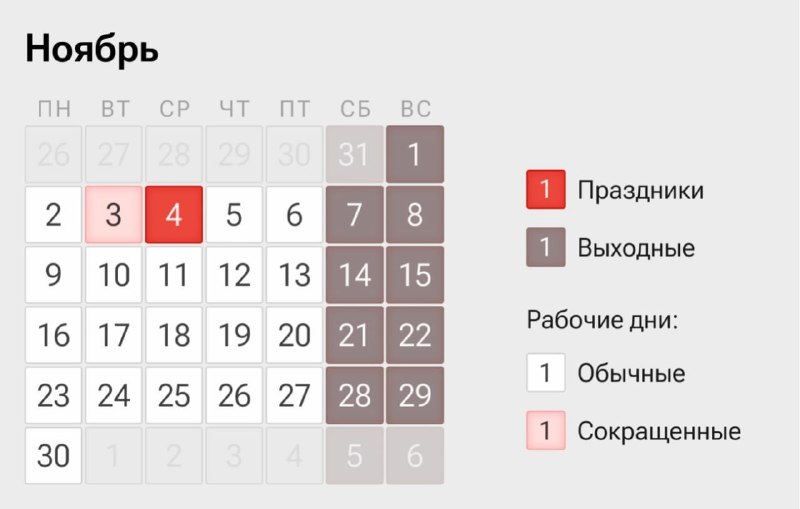 עבור הרוסים, שבוע העבודה הבא יהיה קצר 4 בנובמבר הוא יום האחדות הלאומי, ו-3 בנובמבר יקצר.