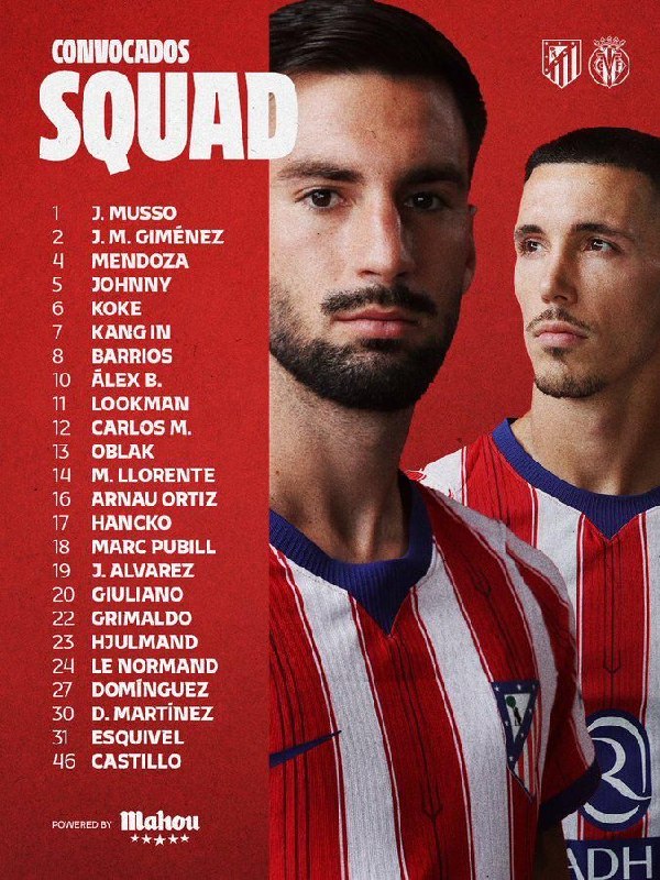 FootFun | فوتفان: خولین آلوارز در لیست اتلتیکو برای بازی امروز مقابل ویارئال حضور داره.@FootFun2020 | مورتی