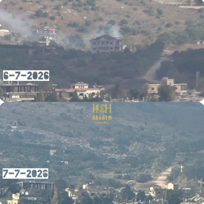 🚨צילומים בין אתמול להיום.. בתים בעיירה חדדה נמחקו ממפת העיר עקב פעולות הפצצה ישראליות