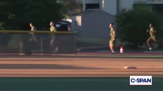 Pete Hegseth has trouble keeping up with the troops during a run in San Diego.