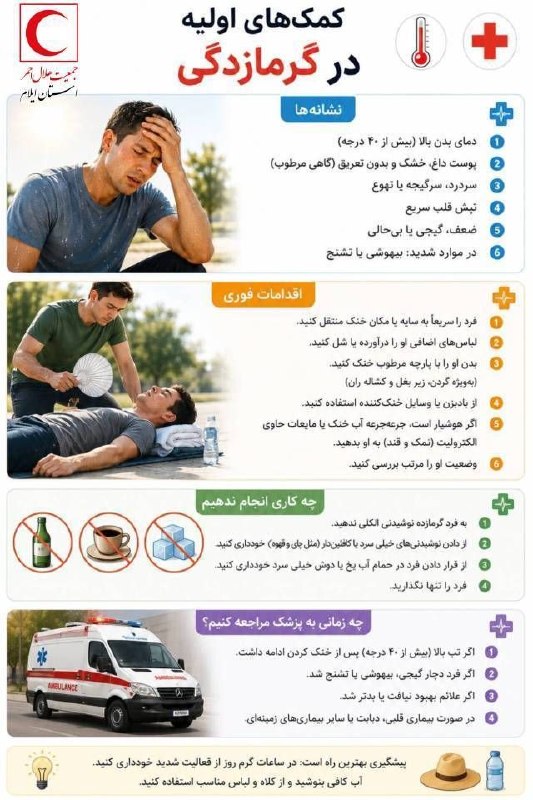 آموزش همگانی جمعیت هلال احمر: کمک های اولیه در گرمازدگی تهیه شده توسط جمعیت هلال‌احمر استان ایلام