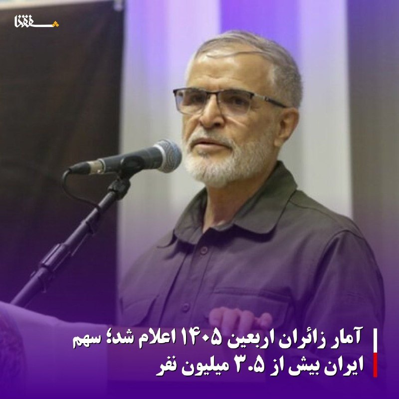 خبرگزاری بین المللی شفقنا: 🔴 آمار زائران اربعین ۱۴۰۵ اعلام شد؛ سهم ایران بیش از ۳.۵ میلیون نفربه گزارش شفقنا، علی‌اکبر پورجمشیدیان عصر جمعه در آیین
