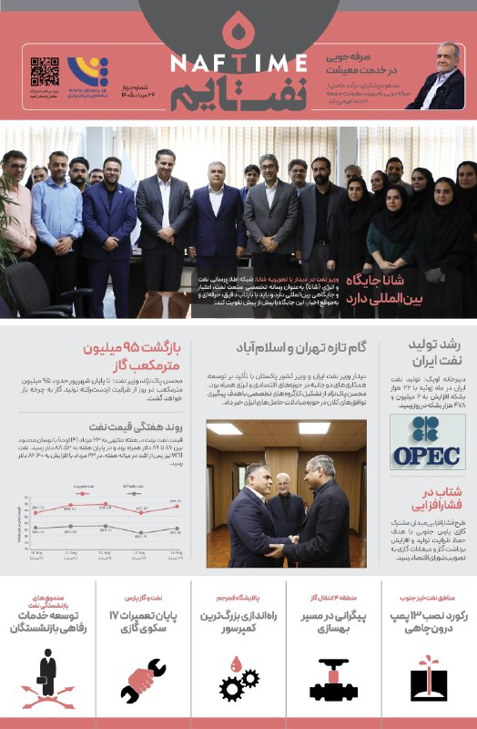 پارسنما: 📌نفتتایم؛ مرور اخبار صنعت نفت در هفتهای که گذشتشرکت نفت و گاز پارس؛ پرچمدار تامین انرژی کشور▫️اخبار نفت و گاز پارس در