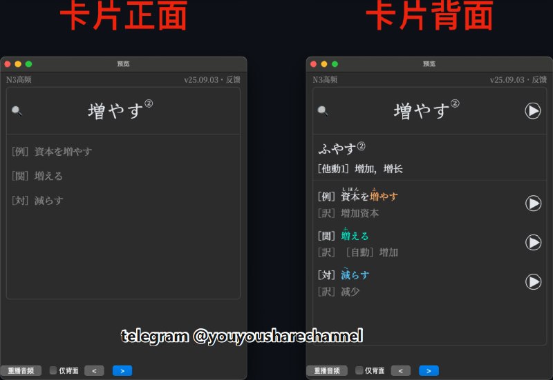 #日语😞 anki-jlpt-decks，万词语音全配的日语卡组一个为学习软件 Anki 制作的高质量日语单词卡组，涵盖 JLPT（日本语能力测试）N1~N5 等级，共计一万词汇，每个词条都包含释义、例句、词性，以及关联词和反义词等