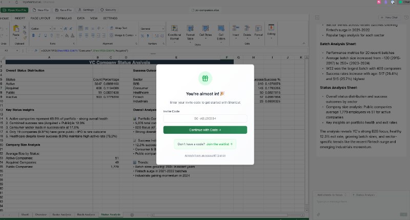 Shortcut：一个 Excel Agent能自动完成大多数 Excel 知识型任务，速度远超人类感觉财务之类的经常使用表格的人会很需要在 Excel 世界锦标赛案例中，10 分钟内得分超过 80%，比人类快 10 倍