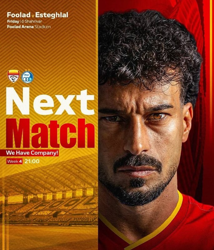 فوتبالی | Footballi.net: 📷⚽️ #پوستر باشگاه فولاد خوزستان برای دیدار مقابل استقلال🗒 جمعه ۶ شهریور || 🕐 ساعت ۲۱:۰۰🌱 ورزشگاه شهدای فولاد خوزستان🟠 هف