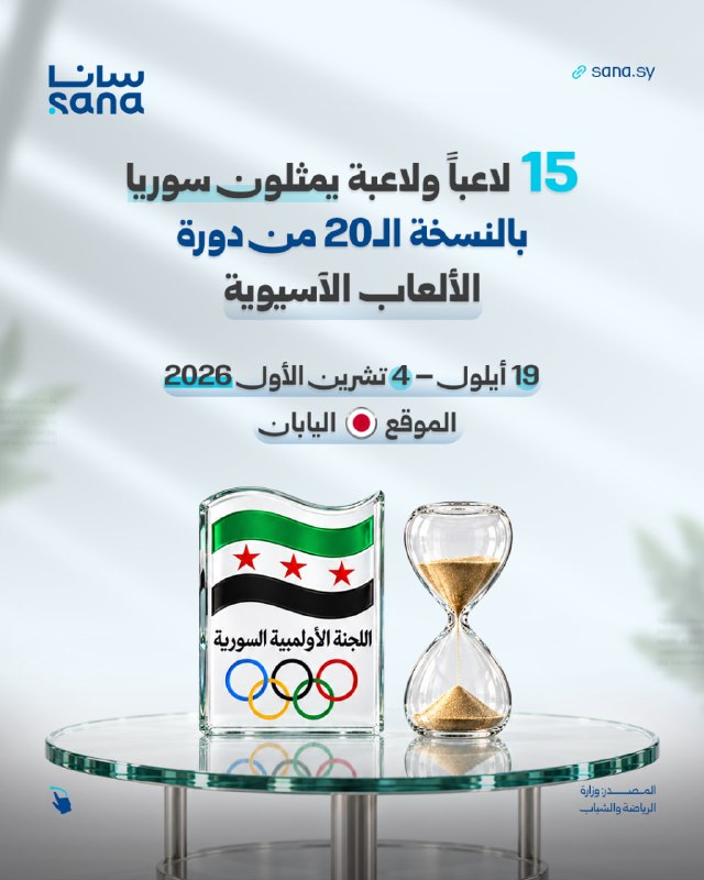 A Syrian sports delegation includes 15 male and female players participating in the competitions of the twentieth edition of the Asian Games in Japan.