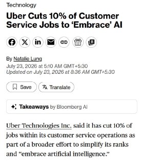 Uber Cuts 10% of Customer-Support Staff and Names AI as the Reason