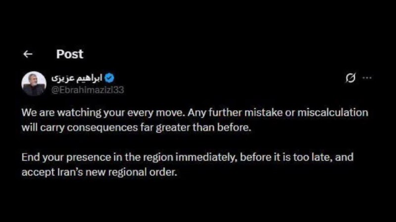 بام سبز: 📣 هرگونه اشتباه یا اشتباه محاسباتی عواقب ناگواری خواهد داشترئیس کمیسیون امنیت ملی مجلس: 🔸️ ما هر حرکت شما را زیر نظر دار