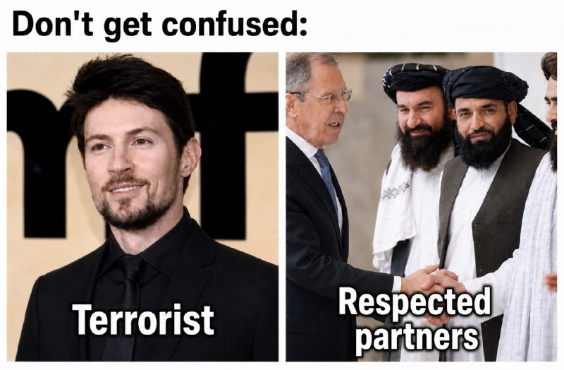 🇷🇺🇷🇺🇦🇫 פאבל דרוב, הבעלים של טלגרם, בפרסום תמונתו של שר החוץ הרוסי לברוב לצד מנהיגי הטליבאן, לעג לכינו…