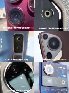 🎥 Interesting photos of the camera aperture on several flagship phones before the release of Apple's iPhone 18 Pro