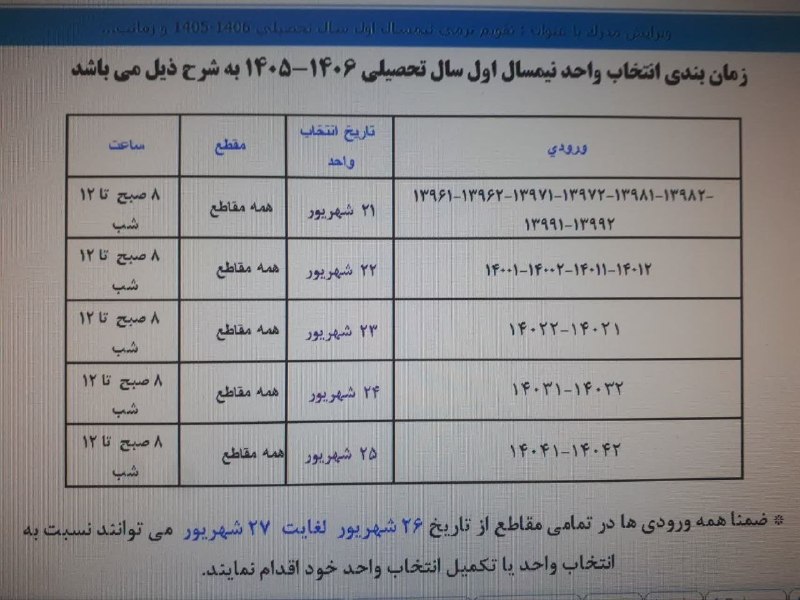کمیل🇮🇷 | بسیج دانشجویی علوم پزشکی سمنان: 📌شروع انتخاب واحد نیمسال اول ۱۴۰۵_۱۴۰۶🔖بر اساس اعلام معاونت آموزشی، تقویم ترمی و زمانبندی انتخاب واحد نیمسال آینده ب