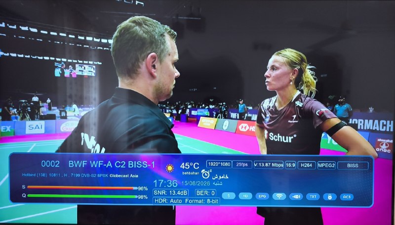 ماهواره استور: فید بدمینتون 📡 Eutelsat Hotbird 13B/13C/13G @ 13.0°E📶 10810 H 7200🆔 BWF WF-A C2 BISS-1🔑 CW: D9 3B 4E 62 7A 2F 61 0A⬛️با 