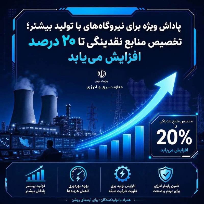 نیرو آنلاین: ⚡️ پاداش ویژه برای نیروگاه‌های با تولید بیشتر؛تخصیص منابع نقدینگی تا ۲۰ درصد افزایش می‌یابد🔸معاون برق و انرژی وزارت نیرو