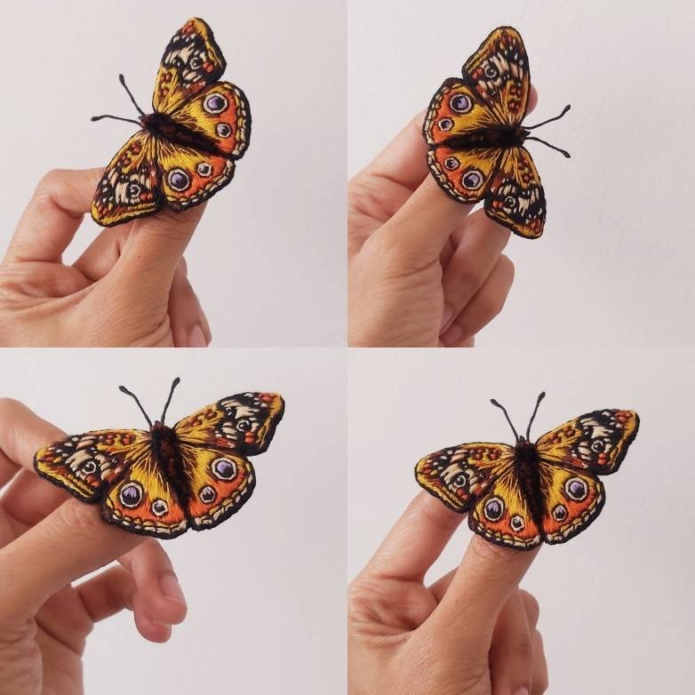 فروش گوشواره،گلسینه Hand made earrings: گلسینه پروانه 🦋🦋🦋ابریشم دوزی با نخ دمسه فرانسه بسیار زیبا و پرکار شاخک های متحرک پشت کار سنجاق استیل رنگ ثابت کار شده و 