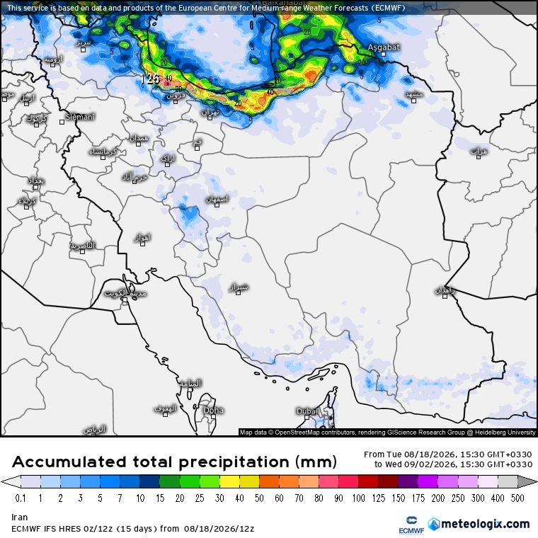 زمینی ها: پیش بینی بارش تا ۱۰ شهریور مدل ECMWF@iranihayezamin 🛰