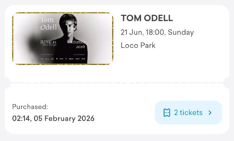 Продаются два билета на концерт Тома Оделла