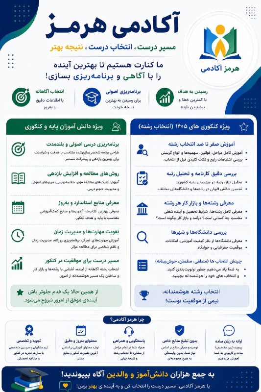 آخرین خبر هرمزگان: کنکور رو یهبار درست باید رفت؛ دوبارهکاریهاش زیادی گرونه.بدون هیچ هزینهای، فقط میخوایم تو رو در جریان اخبار بهروز ک